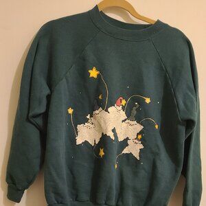 Vintage 90's Christmas Crewneck Sweatshirt Puff Paint Santa Stars Gnome